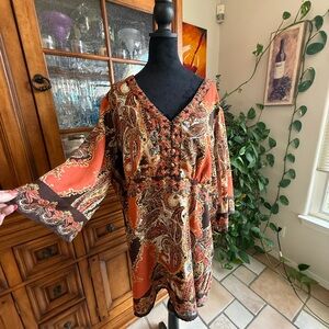 Rust Paisley V-Neck Boho Shirt